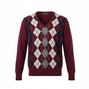 Vintage Homer Reed Argyle Sweater Burgundy Lambswool Size 40 = Medium